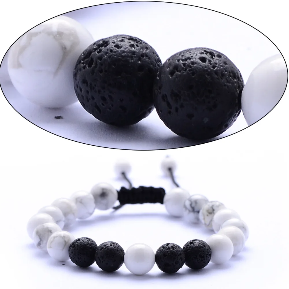 8mm Natural Howlite Black Lava Stone Bracelet DIY Aromatherapy Essential Oil Diffuser Women Men jewelry | Украшения и аксессуары