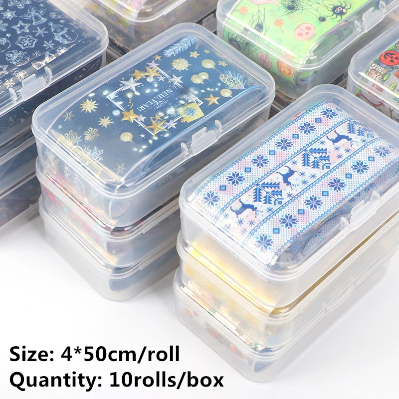 10rolls/box Flower Nail Foils Transfer Paper Butterfly Decals Candy Adhesive Wraps Floral Manicure Set Decals Nails Decoration images - 6