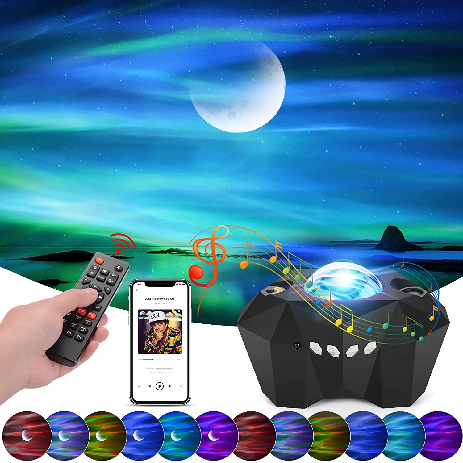 Galaxy Projector Night Light with Bluetooth Music Speaker 3 In 1 Aurora Moon Starry for Kids Baby Bedroom Decor Christmas Gift