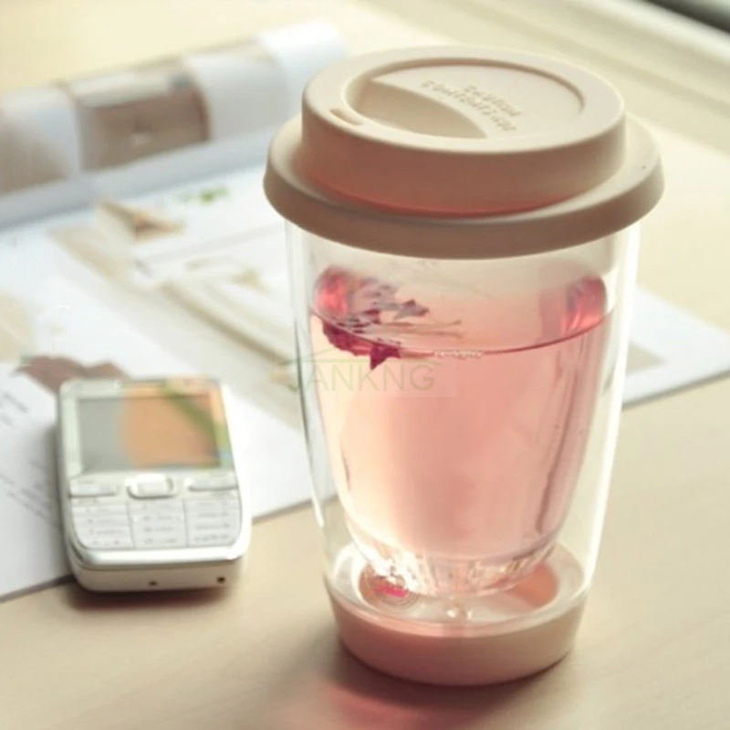 Цветная термостойкая стеклянная чашка с двойными стенками силиконовым