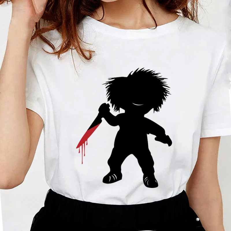Силуэт Чаки женские футболки забавные сзади Графические мягкие хлопковые