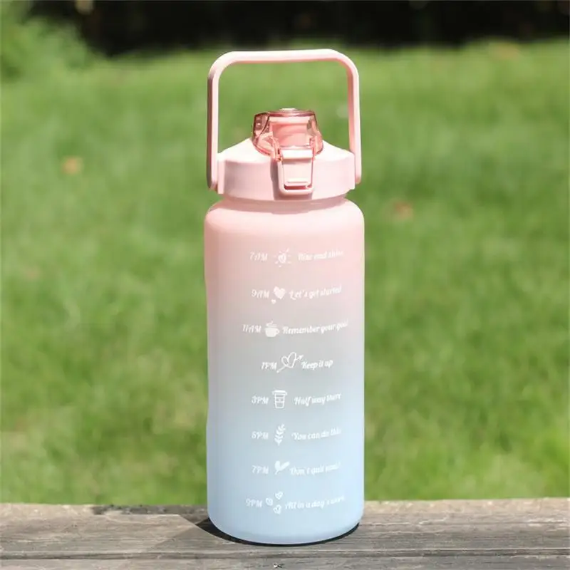 

Large-capacity Plastic Frosted Gradient Straw Cup Outdoor Cold Juice Water Bottle Portable Handle Sports Leak-proof Water Cup