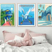 morocco travel poster minimalist street landscape canvas painting and prints modern wall art pictures for living room home decor