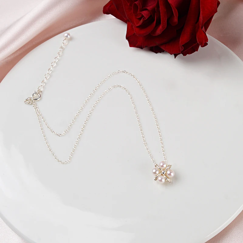 Женский чокер из серебра 925 пробы с натуральным пресноводным жемчугом|Ожерелья| |