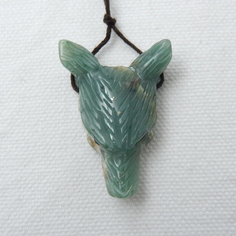 

Handmade Animal DIY Jewelry Making Pendant Natural Moss Agate Carved Wolf Head For Men Fashion Jewelery 35x26x10mm 8.9g