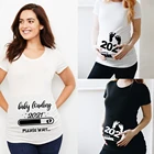 Милая одежда для малышей с принтами для беременных Футболка для беременных с коротким рукавом Футболка объявление беременности Топ Новая одежда для мам; 0001