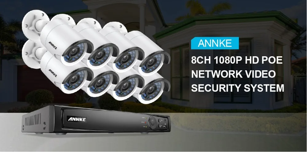 ANNKE 8CH 1080P POE NVR система безопасности 4K NVR с 8 шт 4 мм 2 МП Всепогодная ИК камера ночного видения H.264 комплект наблюдения