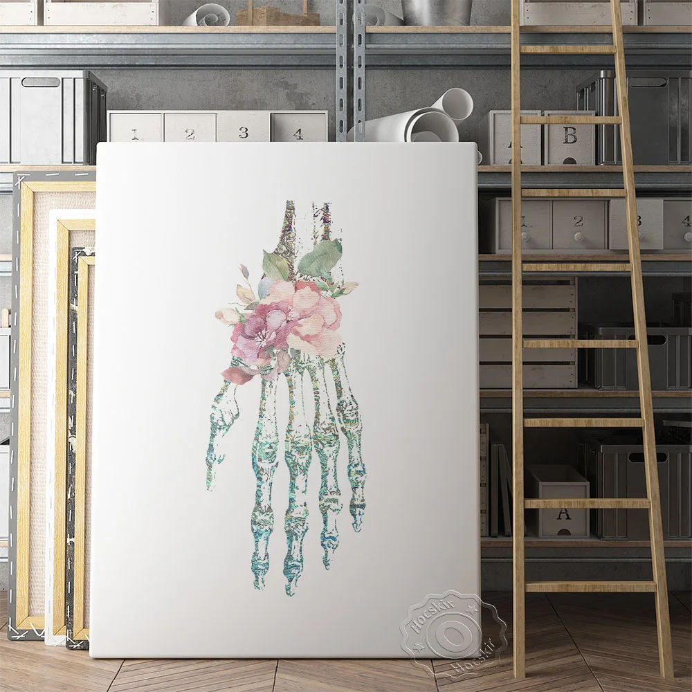 

Flower Hand Skeleton Wall Art, Human Hand Bone Anatomy Wall Painting, Orthopedic Doctor Office Decor, Gothic Watercolour Prints