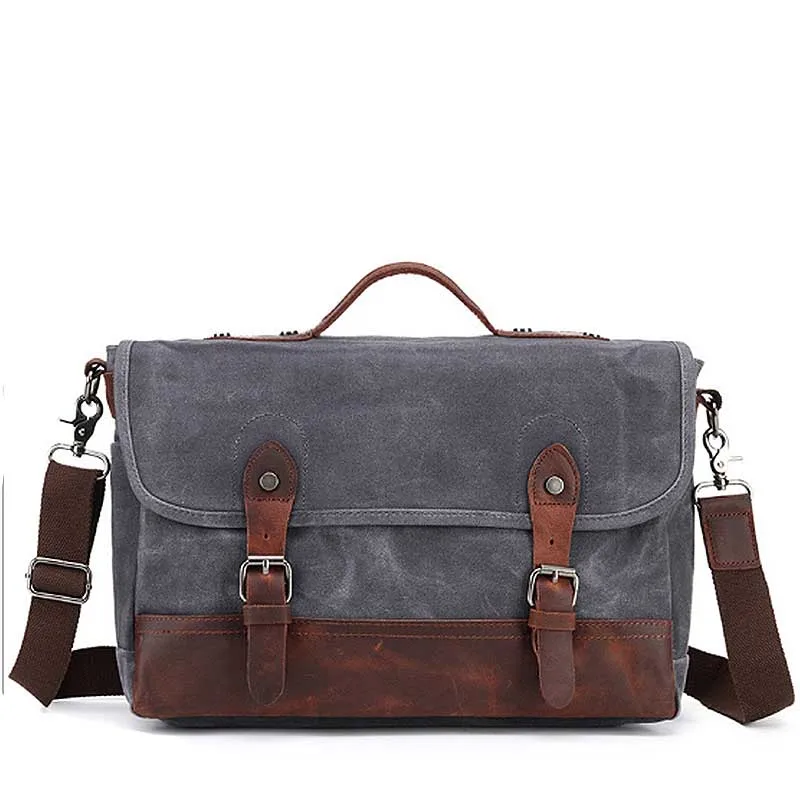 Men's Handbag Vintage Canvas Shoulder Bags For men Messenger Bag High Quality Waterproof Crazy Horse Leather Laptop bag Satchel