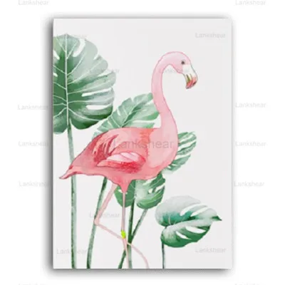 Скандинавская Картина на холсте с изображением розового фламинго и зеленых
