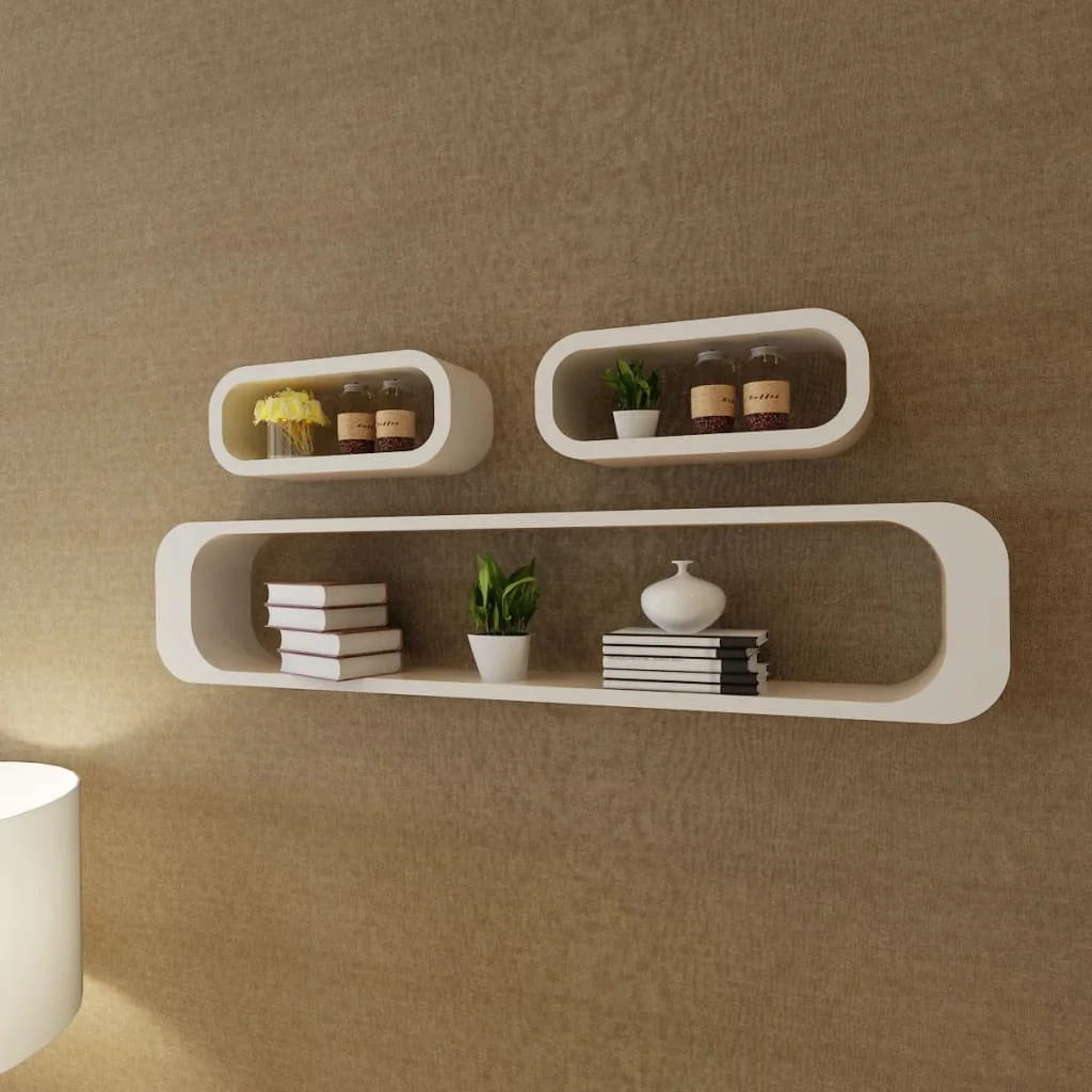 

3 White MDF Floating Wall Display Shelf Cubes Book/DVD Storage