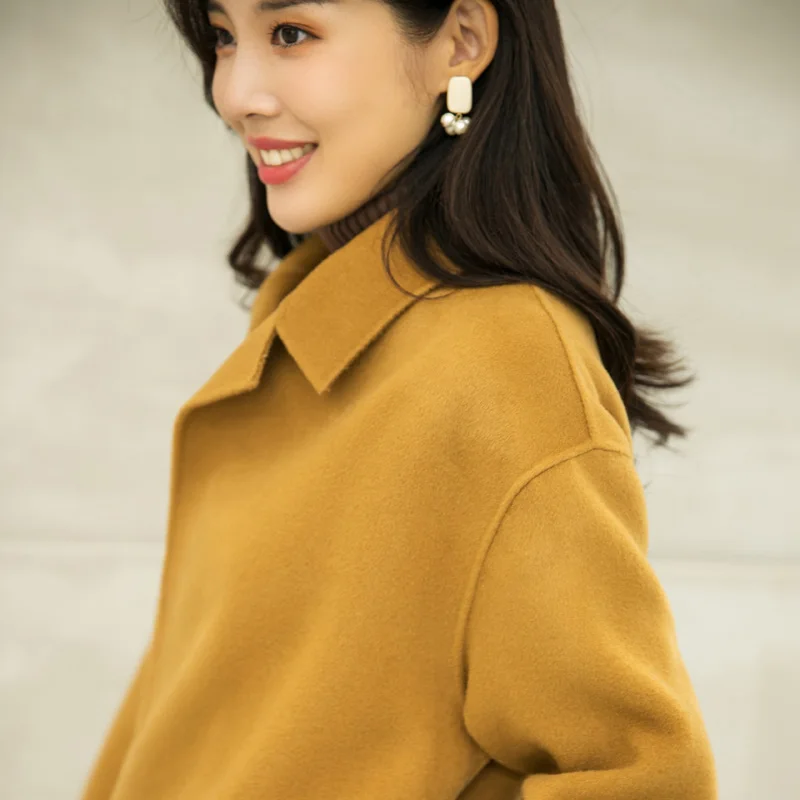 Женское кашемировое Двустороннее пальто из нейлона Свободное длинное шерстяное