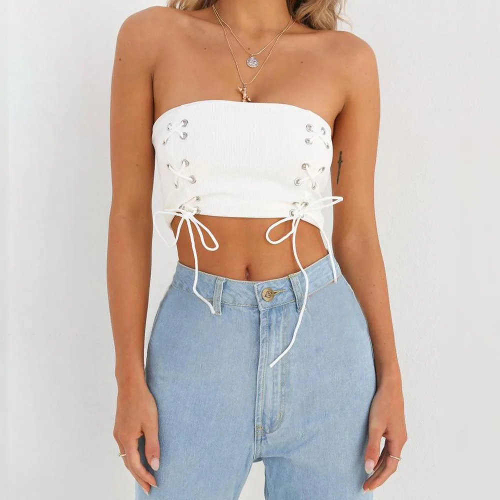 2019 wish on both sides of the ladies' summer bind strapless tops with 4 color in new |