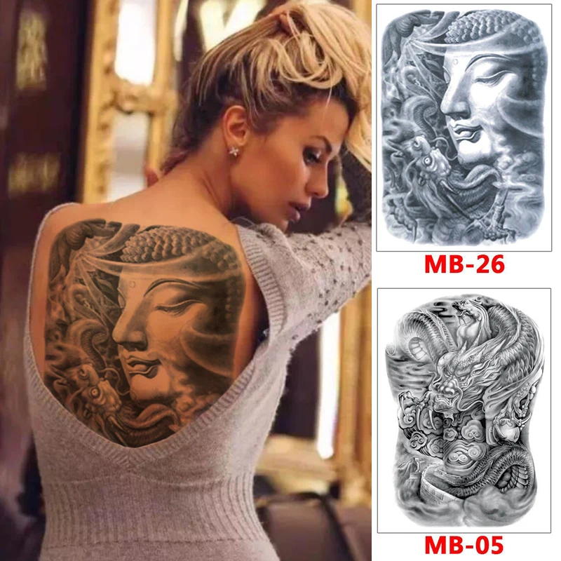 

Big Large Full Back Chest Fake Tattoo Temporary Guan Yu Buddha Wild Wolf Tiger Men Skull Totem Tatto Full Back Tattoo Stickers