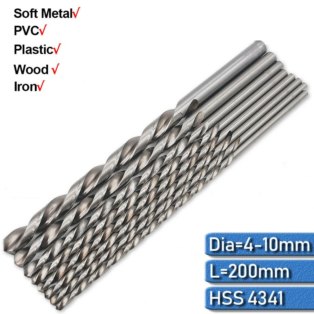

4mm-10mm Drill Bit 8 piece Replace Replacement 8Pcs 200mm High Speed Steel