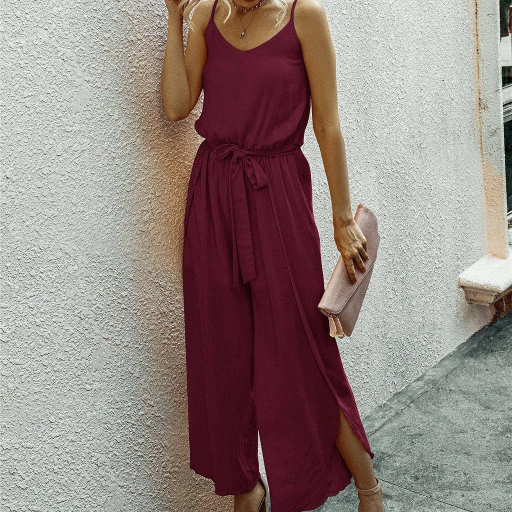 Женский цельный свободный верхний комбинезон без рукавов с карманами в стиле