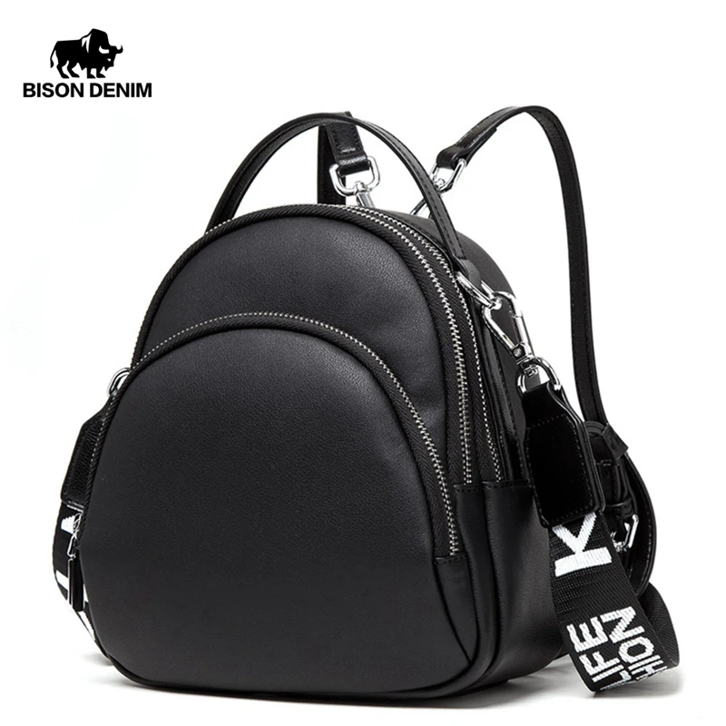 Женский компактный рюкзак BISON DENIM Черный Многофункциональный дизайнерский из