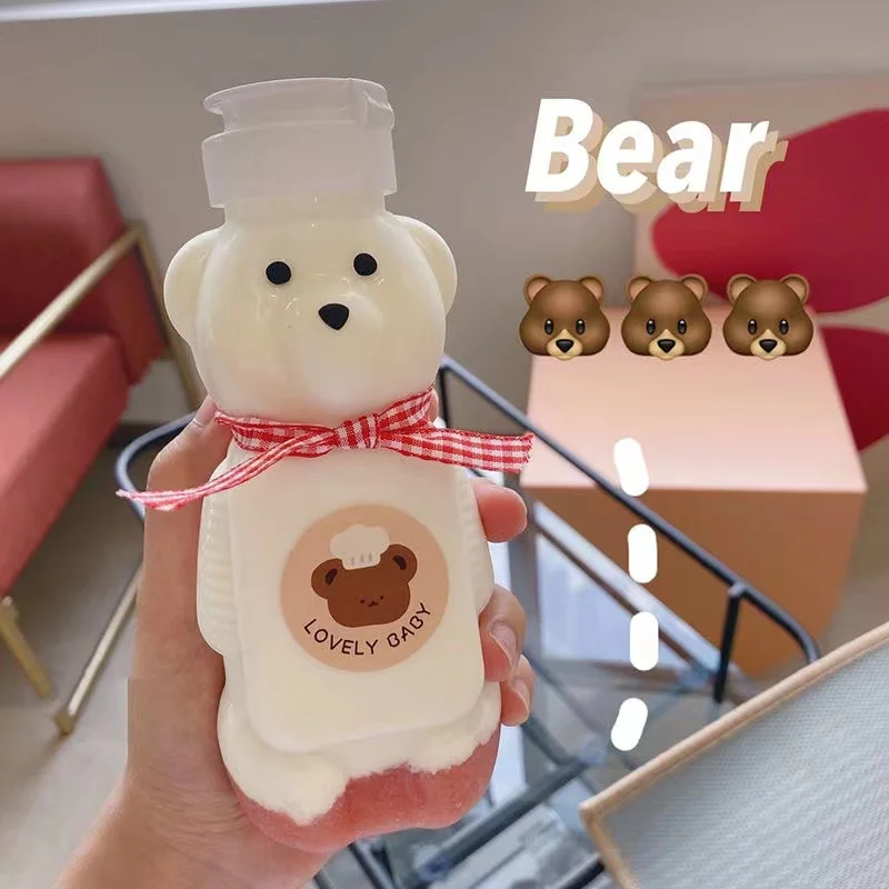 

New Christmas water cup strong cute milk tea drink cup student children cup 240ml Plastic bear transparent cup convenient