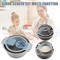 flour sieve mixing bowl set stackable fine mesh strainer with dough scraper egg white separator cooking baking tool dc156
