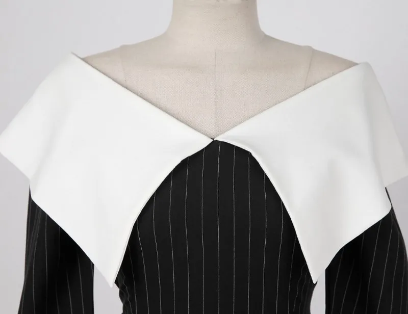 

2020 autumn Elegant Sexy women Deep V-neck Black Stripe Dress Pencil Dresses Vestidos