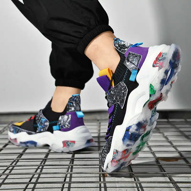 

Graffiti Chunky Sneakers Breathable Casual Men Shoes Ins Harajuku Style Fashion Zapatillas Camouflage Sole Luxury Chaussures