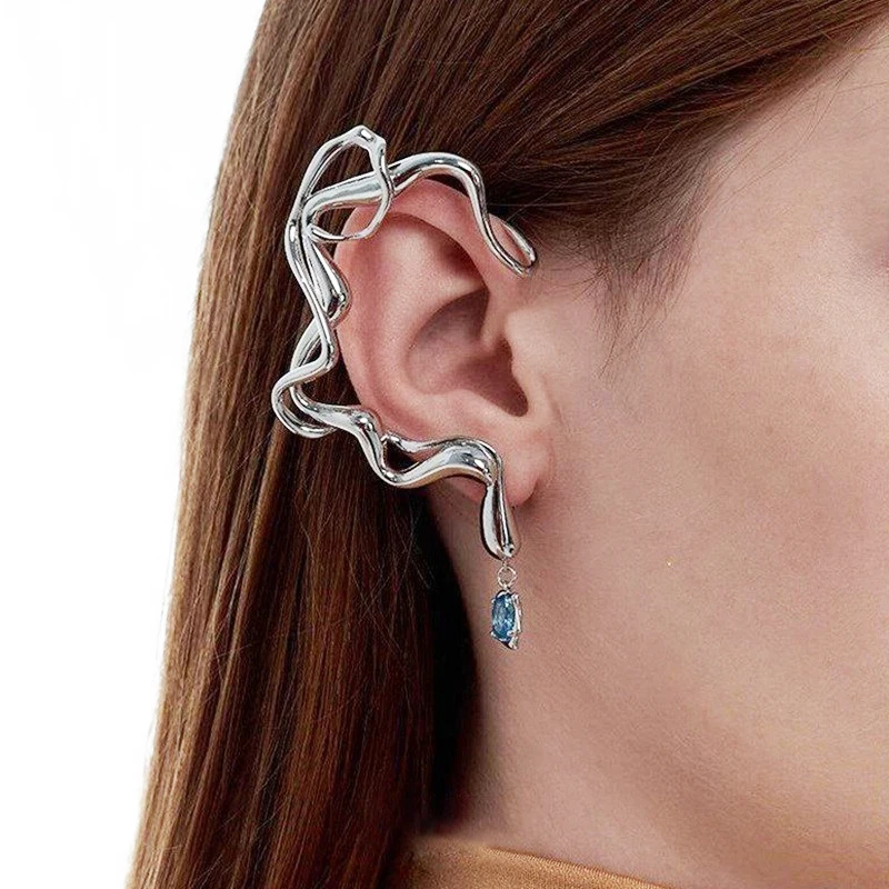 

GSOLD Geometric Irregular Hollow Metal Earhooks Drop-Shaped Rhinestone Silver Color Left Ear Hook 1PCS Women Fashion Jewelry