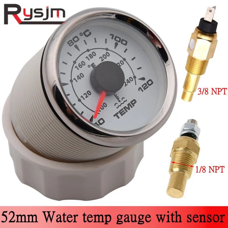 

52mm Car Boat Water Temperature Gauge 40~120 Celsius Water Temp Meter Digital Thermometer With 1/8 NPT Sensor 7 Colors backlight