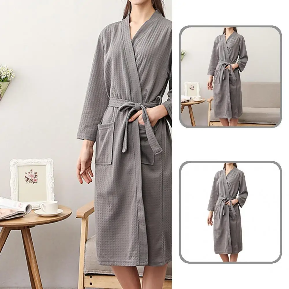 

Water Absorption Grid Texture V Neck Long Sleeve Lady Pajamas for Adult