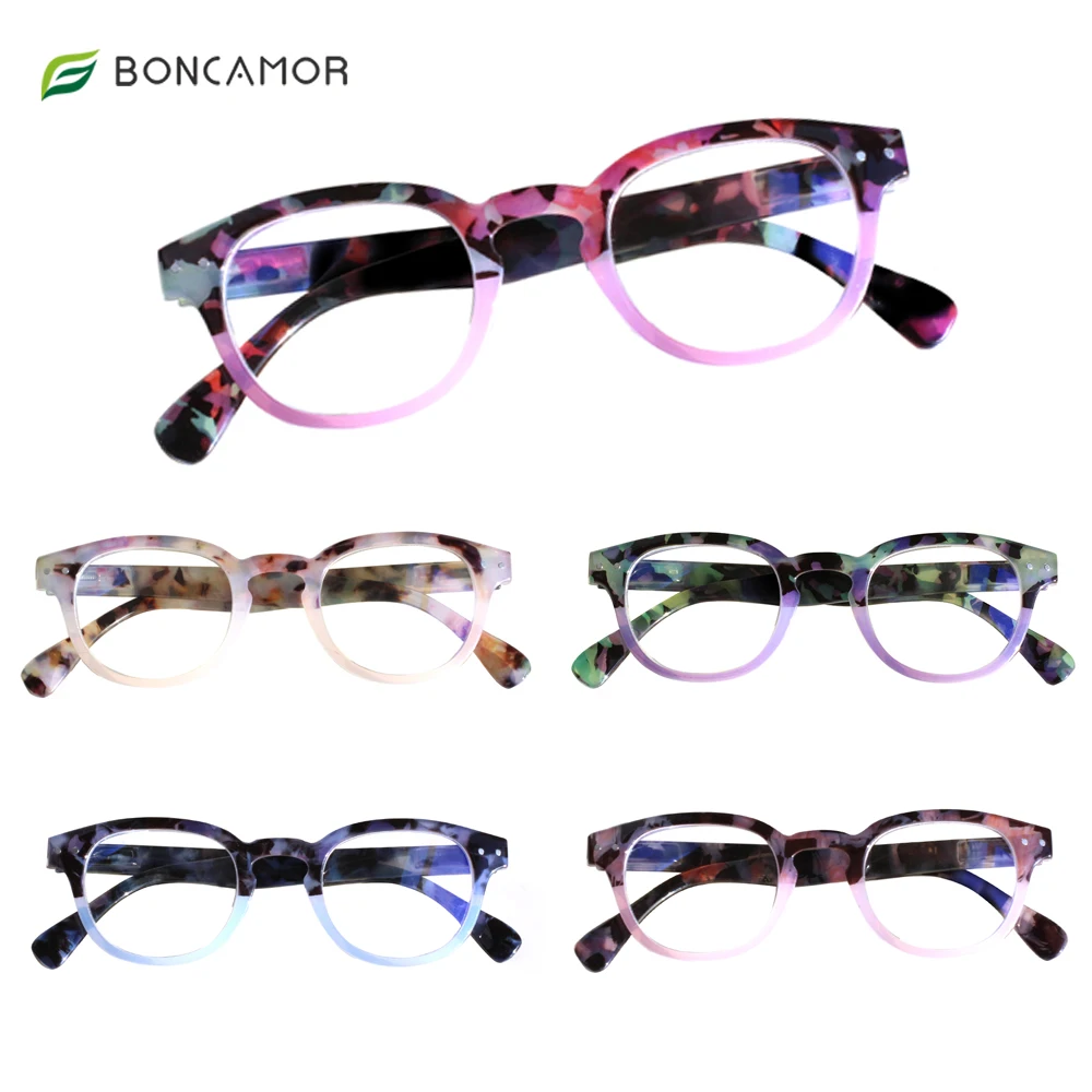 

Boncamor Classic Printed Flower Frame Reading Glasses Spring Hinge Men and Women HD Prescription Reader Eyeglasses Diopter 0~600