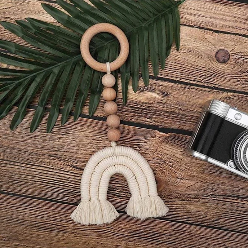 

Wood Beads Wall Hanging Ornaments With Tassels Fashion Bohemian Style Handmade Baby Nursery Room Decoration Photography Props