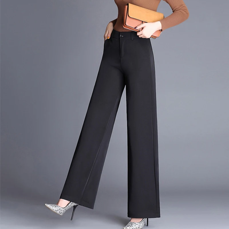 

2019 New spring autumn Solid color Wide Leg Women Suit Pants High Waist Casual Loose Office Lady Trouser yy494