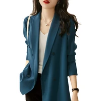 new style commuter autumn suit coat double breasted notched loose blue black casual blazers for women formal