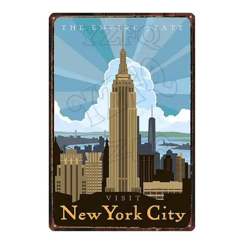 [Yzfq] табличка Нью-Йорка, металлическая винтажная дорожная Жестяная Табличка, металлическая пластина для стены, паба, кафе, гостиной, домашнего декора