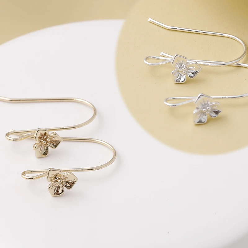 

Vacuum plating gold flower hang Ear Hooks silver Earring Wire for making Earrings Finding Jewelry accessories 3pairs 21*17mm