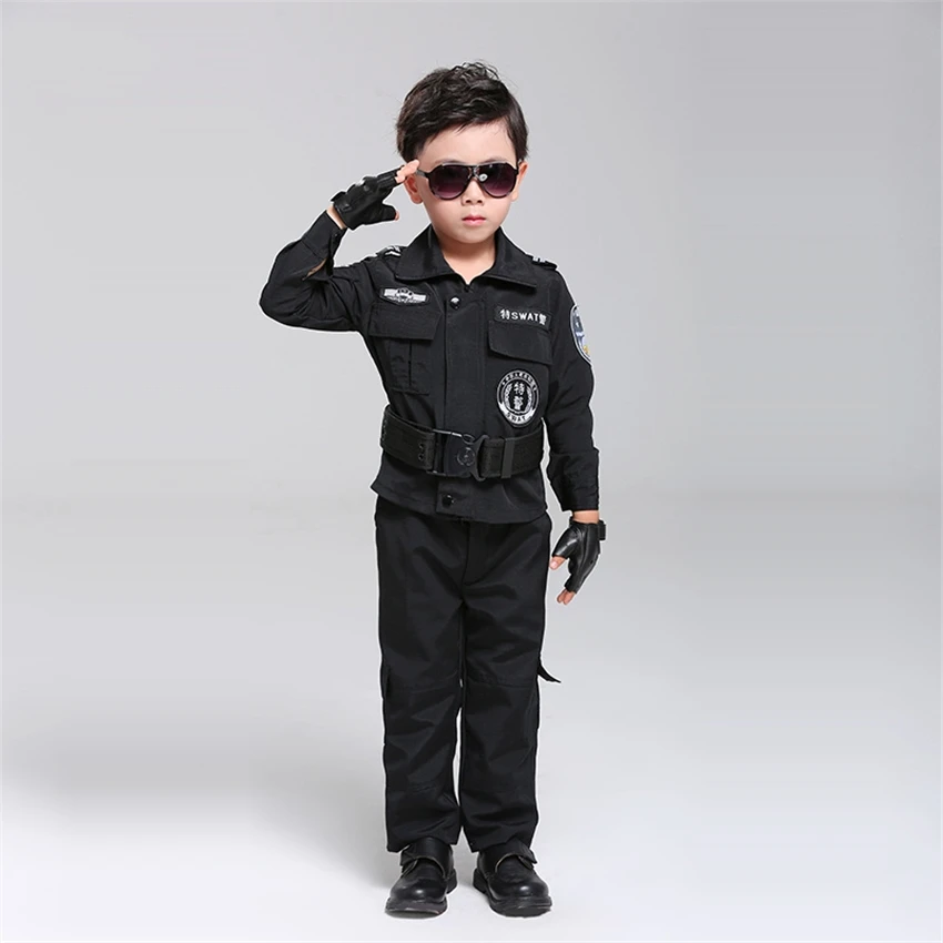 Костюмы для косплея детей униформа офицера спецназа черная Военная тактическая