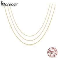 bamoer authentic gold color 925 sterling silver basic cable chain necklace pendant for women long chain fashion jewelry sca016