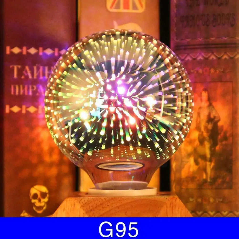 

3d Firework Bulb Decorative Bulb Colorful Multi-reflection Glass Meteor Light Silver Shower Bulb Plated Lamp E9v3