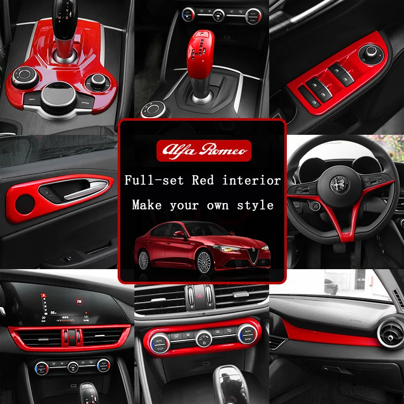 

For Alfa Romeo Giulia Stelvio Center Console Dashboard Air Outlet Gear Handle Knob Full Set Red Interior Modifications