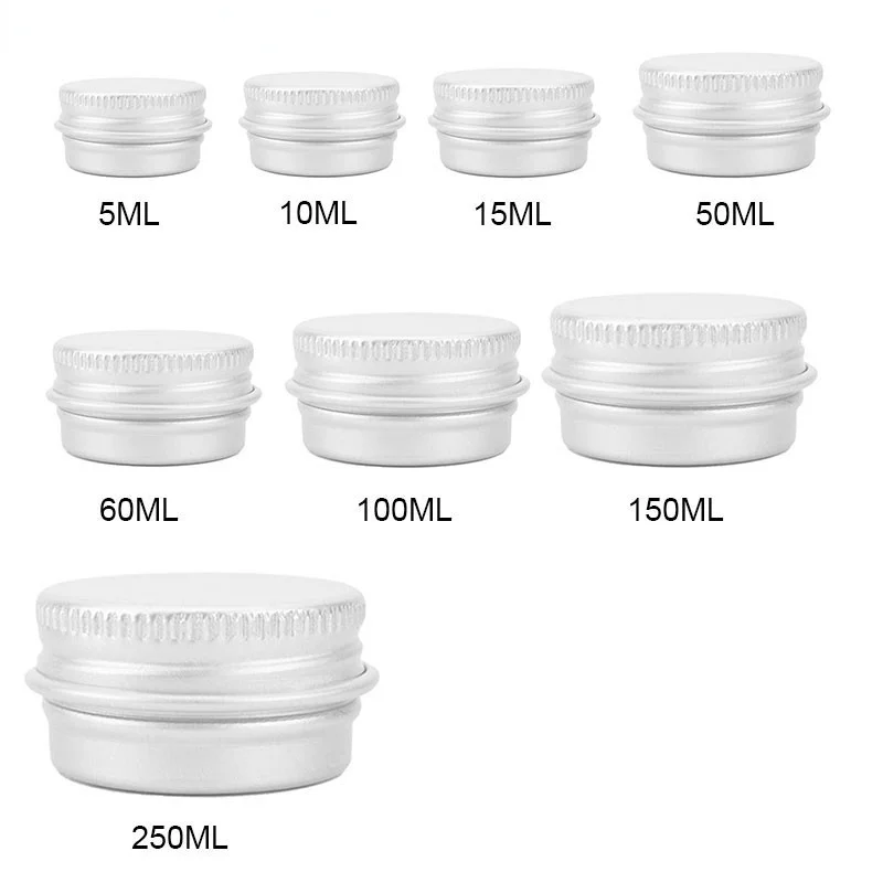 

1PC 5g 10g 15g 30g 50g 100g Aluminum Tin Jars Metal Empty Storage Box Small Cosmetic Face Eye Cream Lip Balm Packaging