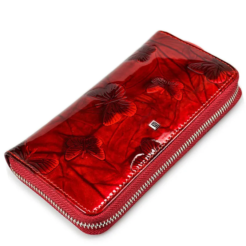 Женский кошелек из натуральной кожи клатч с бабочками на запястье Длинный молнии