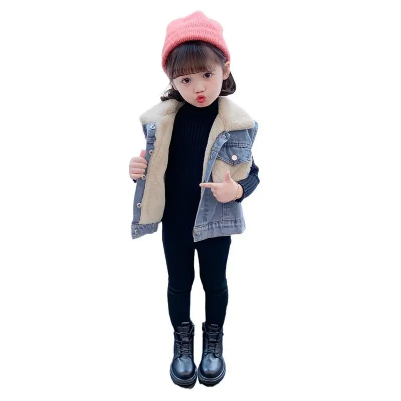 

Winter Autumn 1-9Years Old Thicken Warm Fleece Baby Girls Waistcoat For Children Denim Vest Kids Clothes Boys Sleeveles Jacket