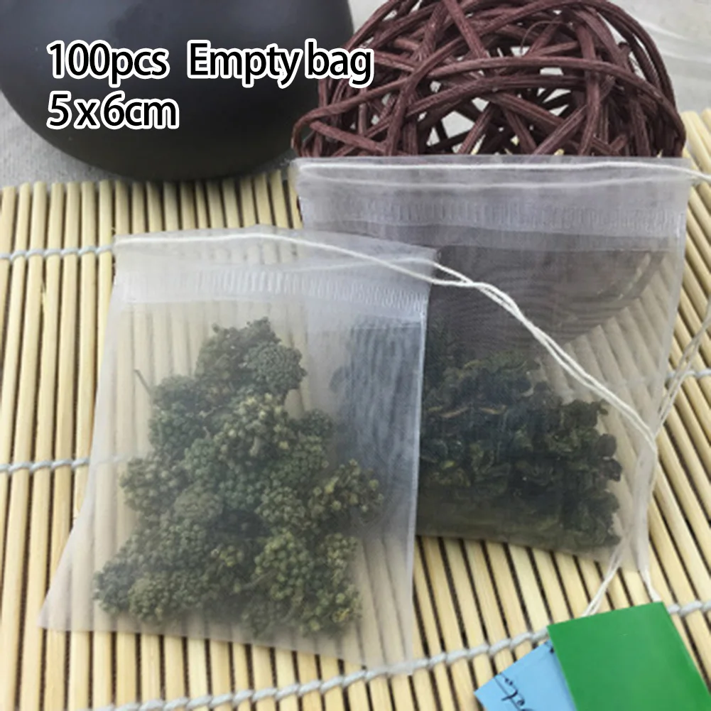 

100pcs Empty Tea Bag Nylon Material Teabags With String Heal Seal Filter Bag Paper 6x7cm 5x6cm For Tea Spices Herbal Powder