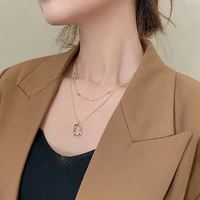 trendy double layer gold metal chain choker necklace for women vintage hollow square pendant necklaces lady girl party jewelry