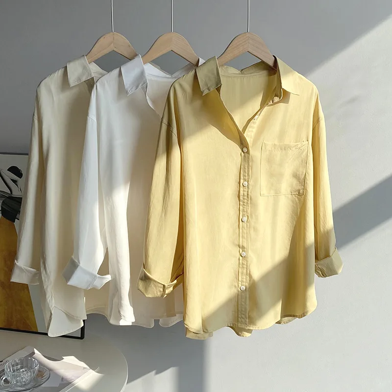 

2021 Women Autumn White Blouses Turn Down Collar Long Sleeve Womens Tops And Blouses Fashion Women Shirt Blusas Roupa Feminina