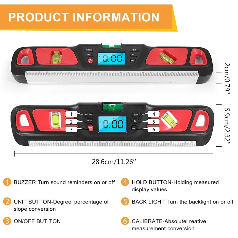 

M89B Magnetic Box Level Tor-pedo Level 3 Different Bubbles 45°/90°/180°Measuring Shock Resistant Tor-pedo Level Shockproof
