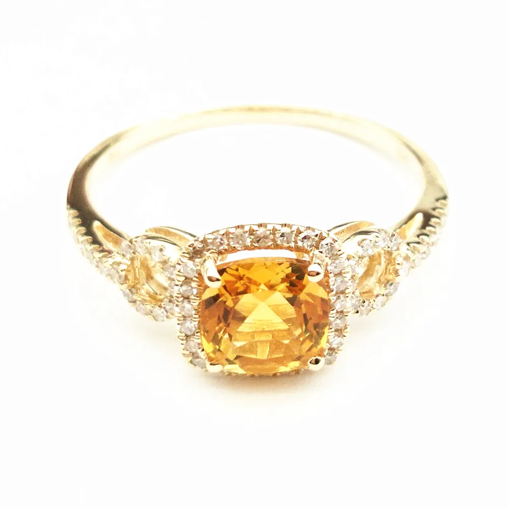 

Подушка 6x6 мм цитрин кольцо Твердое 14K желтое золото обручальное свадебное цитрин и природные бриллианты кольцо Установка для женщин ювелирные украшения