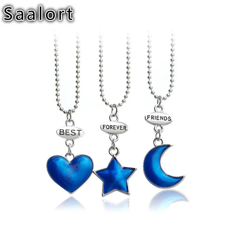 

Girl Long Simple Star Moon Heart Blue Exquisite Oil Drop Pendant Necklace Jewelry Best Friend Letter Chain for Friends