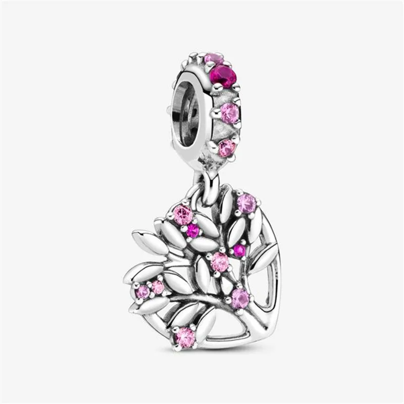 

Authentic 925 Sterling Silver Pink Family Tree Pendant Fit Original 3mm Bracelet&Bangle Making Fashion DIY Jewelry For Women