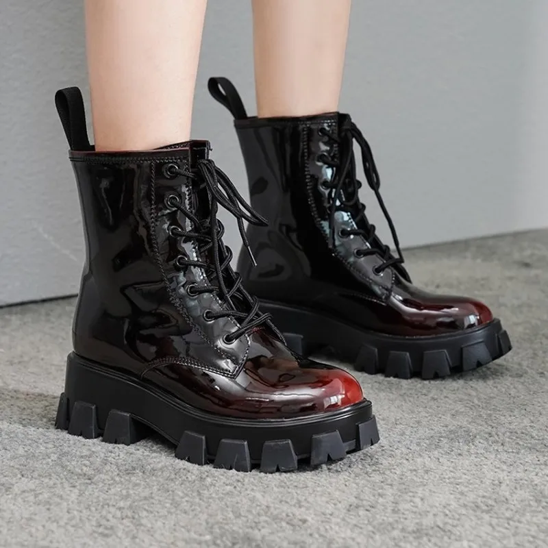 

SKLFGXZY New style Genuine leather Martin boots Female boots Women's boots black cowhide lace-up Women's shoes