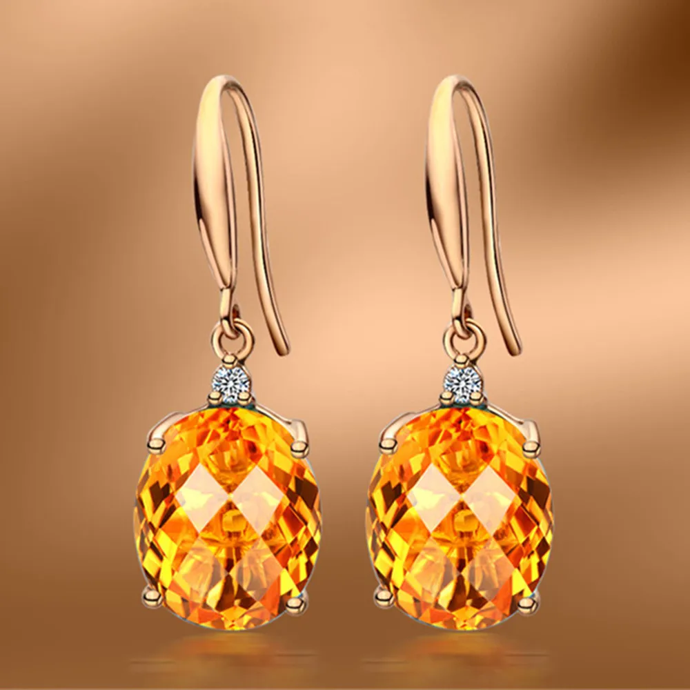 

Citrine Gemstones Zircon Diamonds Dangle Drop Earrings For Women18k Gold Color Pendientes Crystal Jewelry Fashion Bijoux Gift
